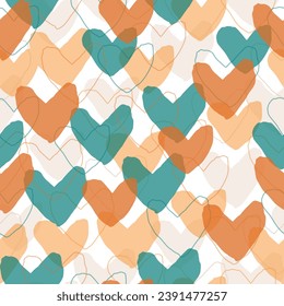 Seamless pattern. Multicolored hearts. Bright pattern for fabrics, packaging backgrounds. Multicolored watercolor hearts seamless backgroung. 