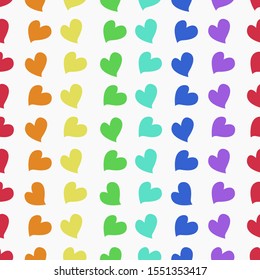 Seamless pattern with multi-colored hearts on a white background. Vector illustration.