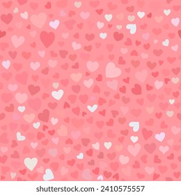 Seamless pattern of multicolored hearts on a pink background. Vector background for gift wrapping, covers and printing.