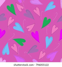 Seamless pattern from multicolored hearts on a pink background