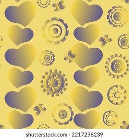 seamless pattern with multicolored hearts and other shapes without background made by gradient