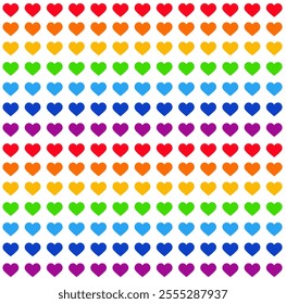 Seamless pattern 
multi-colored hearts in a row. Rainbow hearts