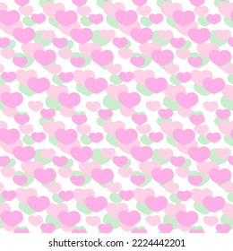 seamless pattern of multicolored hearts superimposed on each other