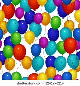 Seamless pattern with multicolored helium balloons on white background. Vector illustration.
