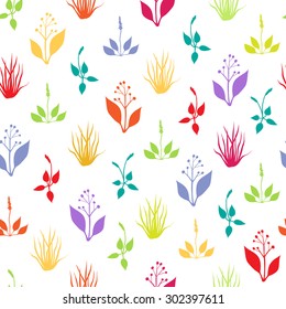 Seamless pattern with multicolored herbs on white background