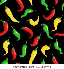 Seamless pattern of multicolored hot chili peppers. Vector illustration