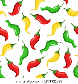 Seamless pattern of multicolored hot chili peppers. Vector illustration