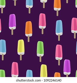 Seamless pattern of multicolored ice cream on a dark background