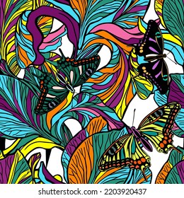 Irrisas multicolores sin foco con mariposas. Ilustración del vector