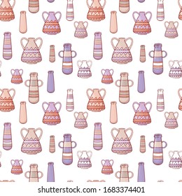 
seamless pattern. multi-colored jugs. vector
