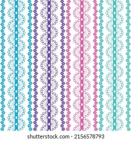 Seamless pattern of multi-colored lace stripes on a transparent background. Vector eps 10