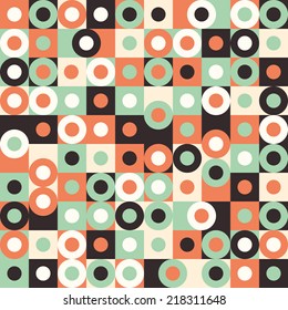 Seamless pattern with multicolored large circles and squares.