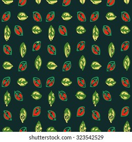 Seamless pattern with multicolored leaf on dark background. Can be used for packaging, invitations, wallpaper, pattern fills, web page background, surface textures and textile.
