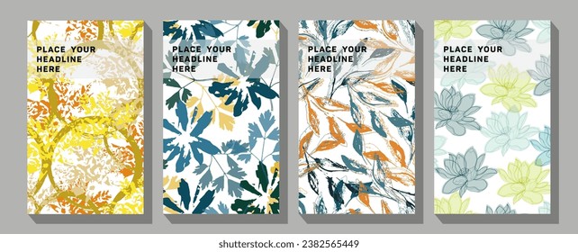Seamless pattern of multicolored leaves. Background for poster or cover.  Set of isolated elements autumn leaves wild grapes, linden, maple, oak, dogrose. 