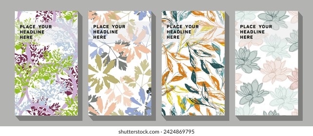 Seamless pattern of multicolored leaves. Background for poster or cover.  Fall background with plant elements. Text design.