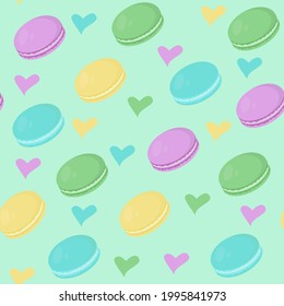 seamless pattern with multicolored macaroons and hearts