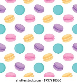 Seamless pattern with multicolored macaroons. Macaroon - French confection of egg whites, icing sugar, ground almonds and food coloring. Print design for decor, textile, packaging, wrapping paper etc