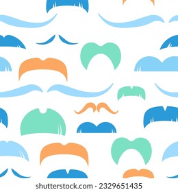 Seamless pattern of multi-colored mustaches on a white background