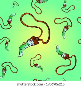 Nahtloses Muster mit mehrfarbiger Halskette mit Tierzahn. Magisches Amulett im Stil von Boho. Stämme und ethnische Ornamente. Vektorillustration einzeln. Geeignet für Tätowierung, Design.