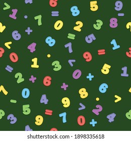 seamless  pattern multicolored numbers and arithmetic signs