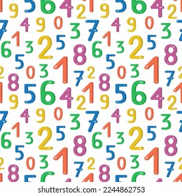 Seamless pattern with multicolored numbers in cartoon style. Element for creating design for children. For printing on paper, fabric, scrapbooking. Vector illustration