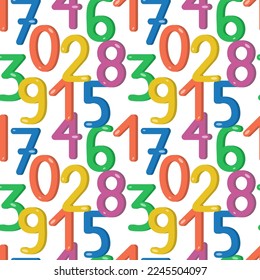 Seamless pattern with multicolored numbers in cartoon style. Element for creating design for children. For printing on paper, fabric, scrapbooking. Vector illustration