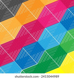 Seamless pattern with multi-colored oblique geometric shapes.