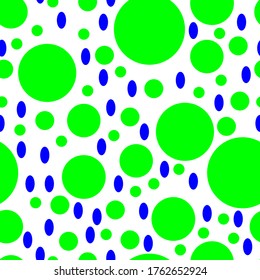 Patrón sin brillo con ovales multicolores y arvejas sobre fondo blanco. Uso para tejidos, textiles, servilletas, empaque, diseño web, artículos para niños.