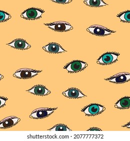 seamless pattern, multi-colored pairs of eyes