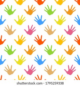 Seamless pattern of multicolored palms, hands. Vector stock illustration eps10.