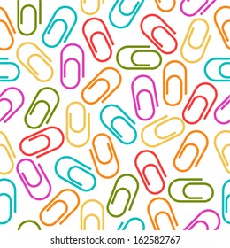 Seamless pattern of multicolored paper clips for textiles, interior design, for book design, website background.