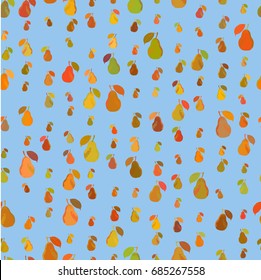 Seamless pattern of multicolored pears on a blue background