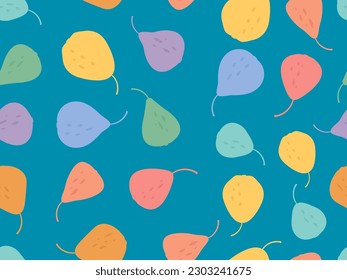 Seamless pattern of multicolored pears. Silhouette of a pear in a minimalist style. Design for printing on fabric, banners and promotional products. Vector illustration