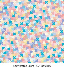 Seamless pattern of multi-colored pixel crosses. Stock illustration for web, print, textile, wrapping paper, scrapbooking, background and wallpaper 
