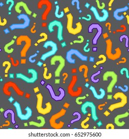 Seamless pattern with multicolored question marks. Just an infinite texture from the survey records. Query symbols - a simple background. Vector illustration.