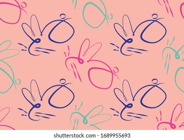Seamless pattern with multi-colored rabbits. Vector illustration.