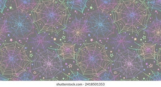 Seamless pattern of multicolored rainbow drawn webs