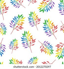 Seamless pattern multicolored rainbow plants silhouette vector illustration