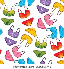 Seamless pattern with multi-colored rainbow underwear