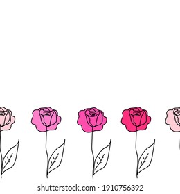 Seamless pattern multicolored roses  isolated on white background. Funny girly floral simply print, vector ornament design eps 10
