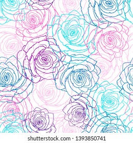 Seamless pattern of multi-colored roses. Stylish wallpaper of beautiful flowers. Bright pattern of multi-colored roses.