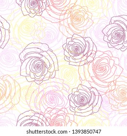 Seamless pattern of multi-colored roses. Stylish wallpaper of beautiful flowers. Bright pattern of multi-colored roses.
