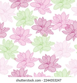 Seamless Pattern - Multicolored Roses. Vintage background. Set Chamomile Roses hibiscus mallow wildflowers. 