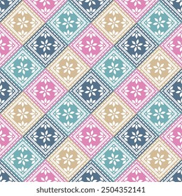 Seamless pattern with multicolored shapes. Abstract Spring floral pattern. Ceramic tile pattern.