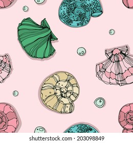 Seamless pattern with multicolored shells