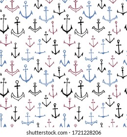 Seamless pattern with multi-colored sketches of sea anchors.