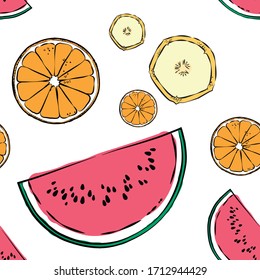 seamless pattern multicolored slices of watermelons on a transparent background