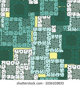Seamless pattern of multi-colored sloppy squares collected in groups. Stylish grunge camouflage.