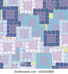Seamless pattern of multi-colored sloppy squares collected in groups. Stylish grunge camouflage.