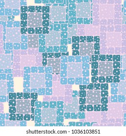 Seamless pattern of multi-colored sloppy squares collected in groups. Stylish grunge camouflage.